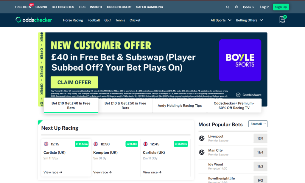 Bästa jämförelse av liveodds - Oddschecker